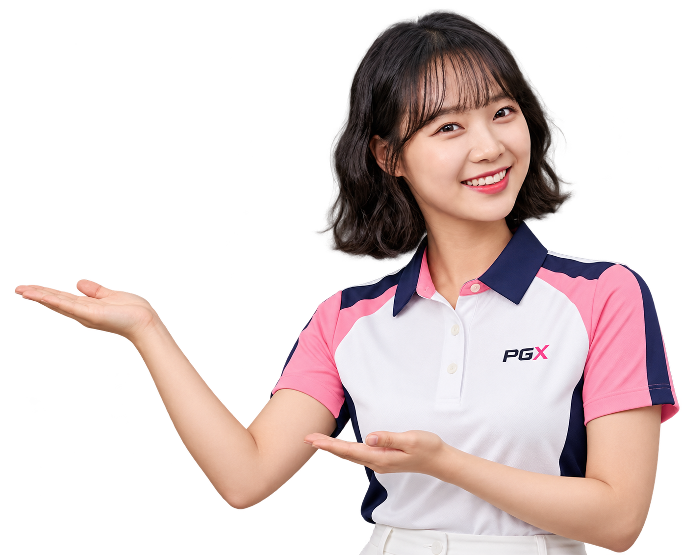 PGX 여성 모델이 제품을 소개하는 모습